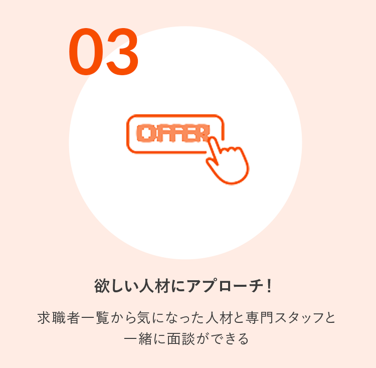 3.欲しい人材にアプローチ！求職者一覧から気になった人材と専門スタッフと一緒に面談ができる